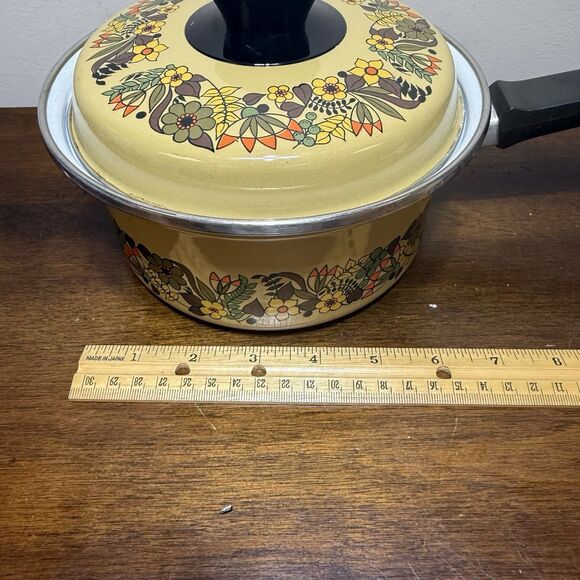 Hendlers Pointerware 7" Enamel Pot Saucepan Floral Hedgerow Retro Cottage VTG - Picture 7 of 8